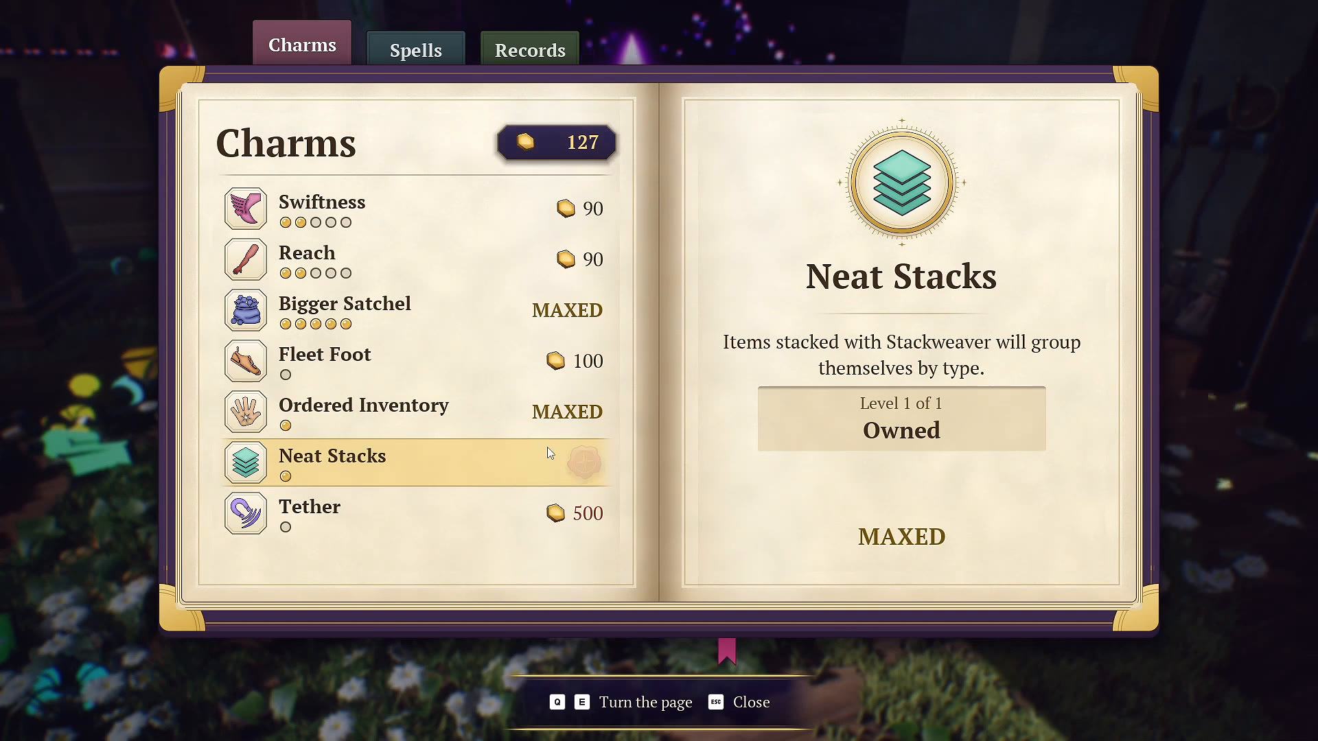 Neat Stacks charm explaining that Stackweaver groups items by type