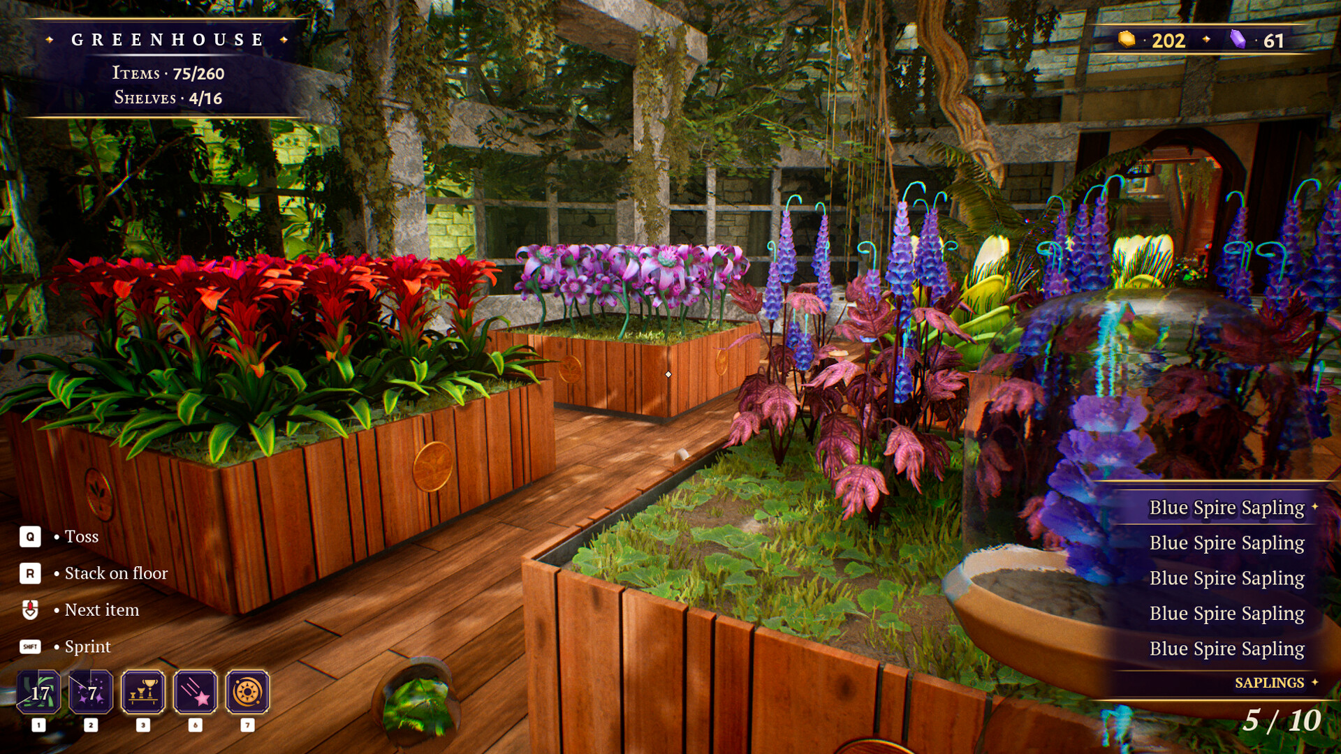 Colorful plants and stone arches inside the Greenhouse